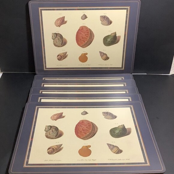 PIMPERNEL 6 PLACEMATS Sea Shell Design Hard Board Cork Back Original Boxes - Picture 1 of 5